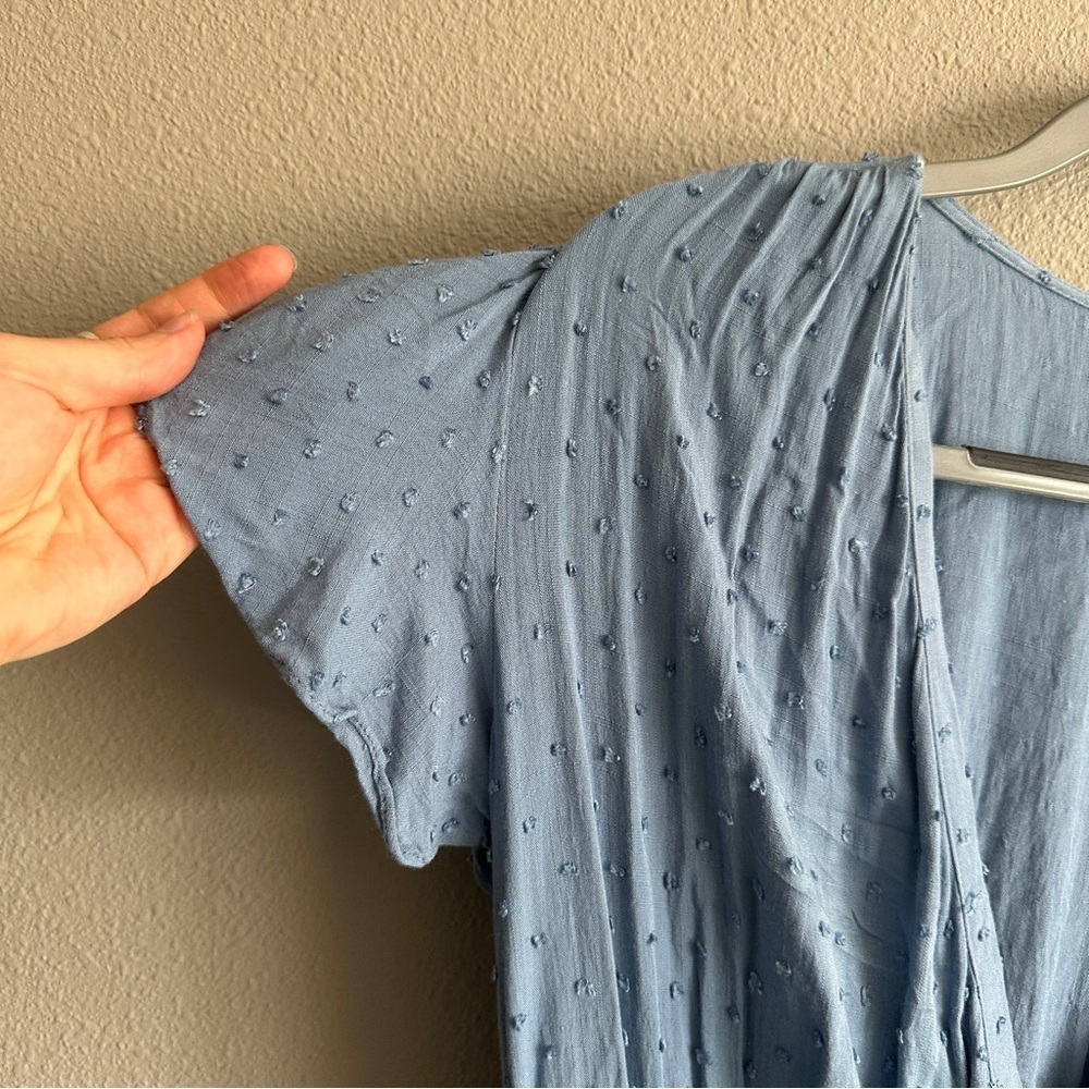 Umgee Blue Textured V Neck Romper Medium - Picture 3 of 14